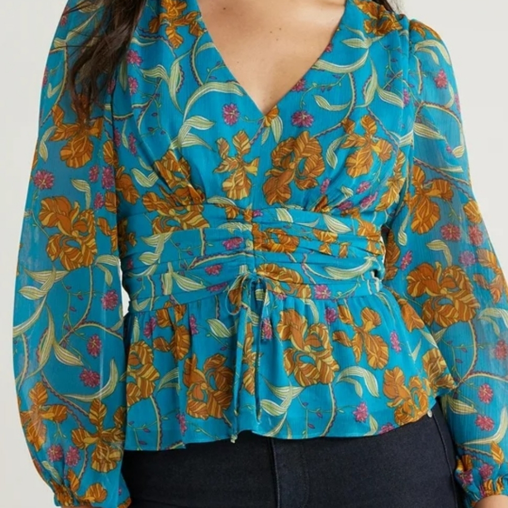 Sofia Jeans Women's Floral, Modern Fit, Chiffon Peplum, Versatile, Blouse Sz M